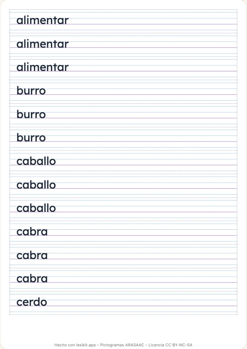 Tiras con modelos de escritura para el cuaderno