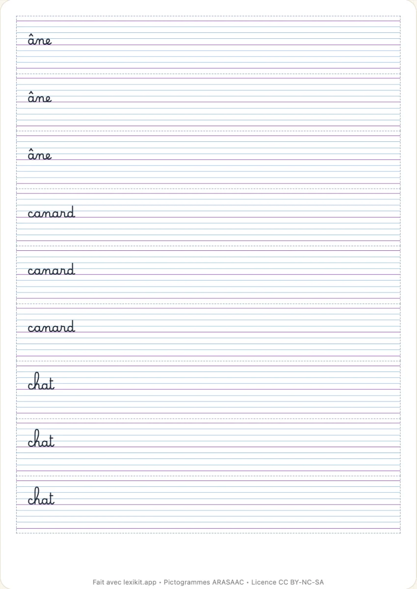 Des modèles d'écriture à coller dans le cahier