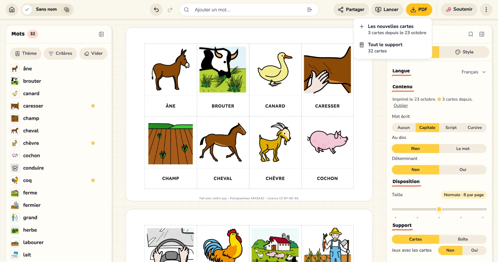 Le bouton « PDF » propose les nouvelles cartes ou tout le support.