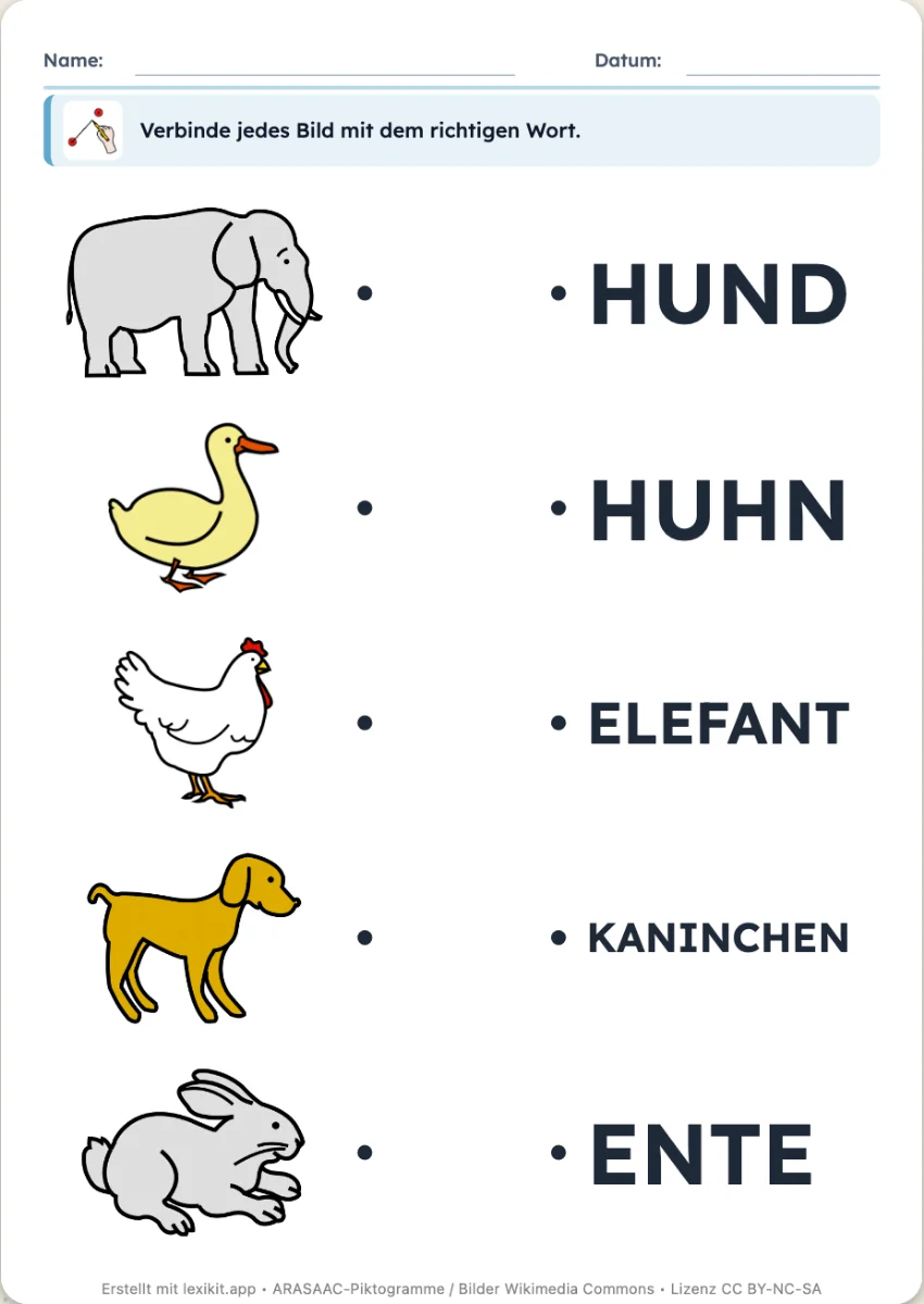Arbeitsblatt: jedes Bild mit seinem Wort verbinden
