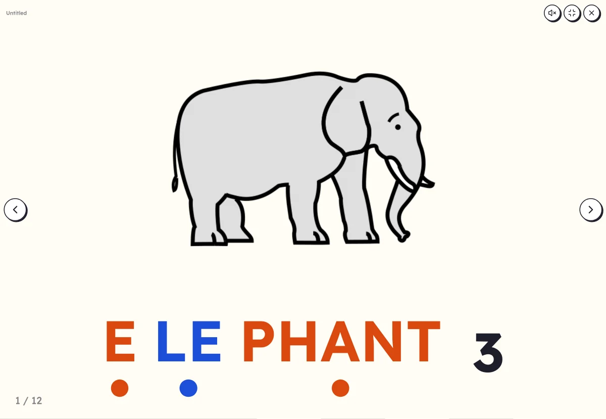 Clap the syllables on screen: the picture of an animal and the beats of its syllables