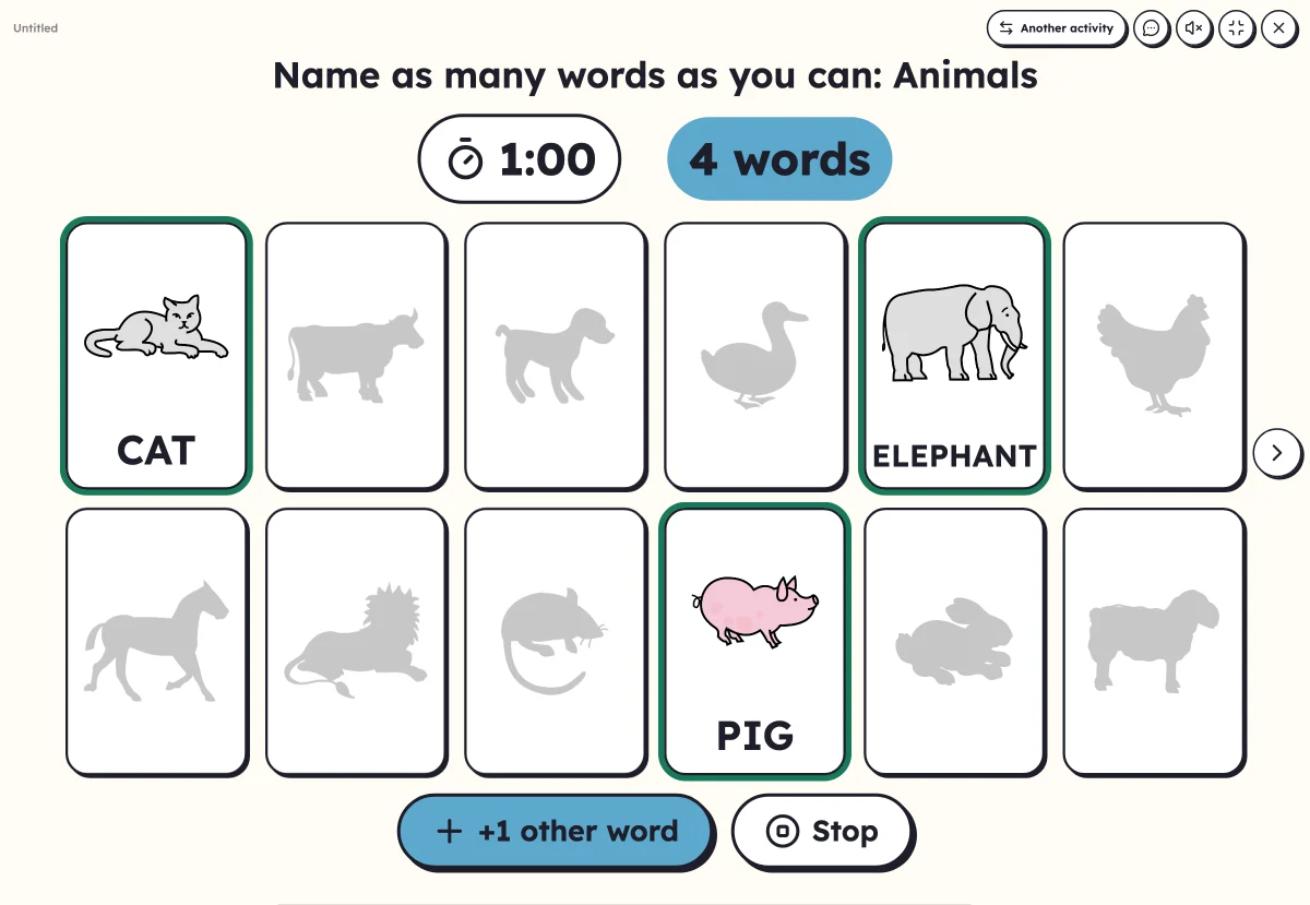 In one minute on screen: the timer, the count and the animals as silhouettes