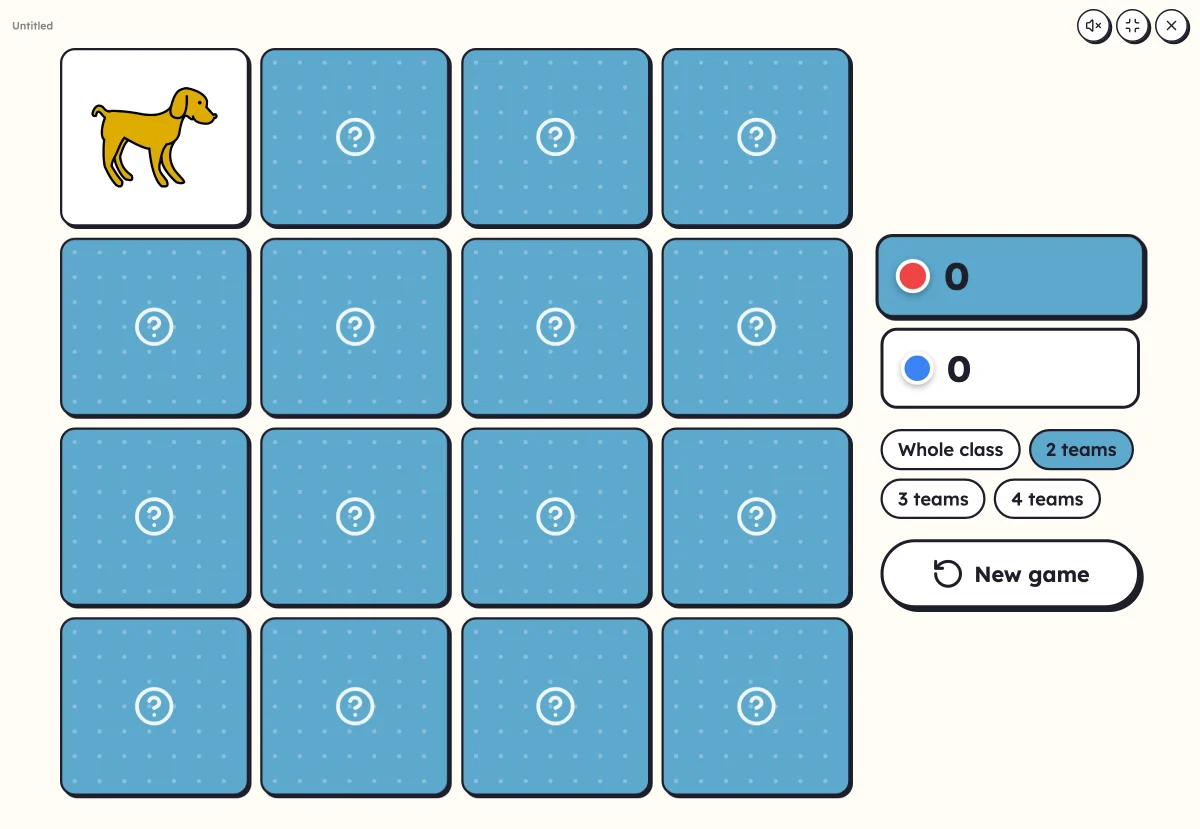 Memory game played on screen: the cards turned over on the classroom board