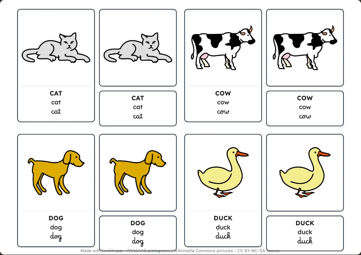 Three-part nomenclature cards: control card, picture and label