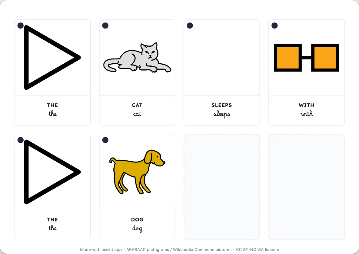 Word cards of a sentence to cut out and put back in order
