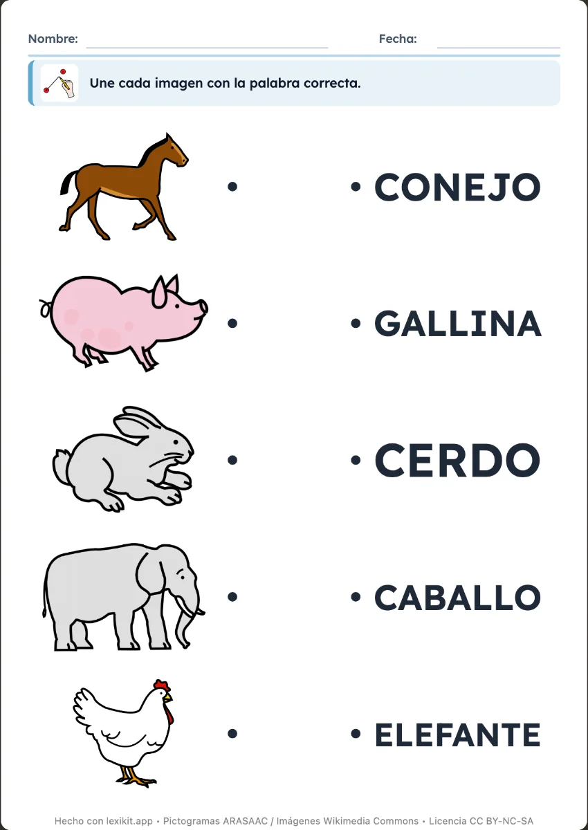 Ficha de actividades: unir cada imagen con su palabra