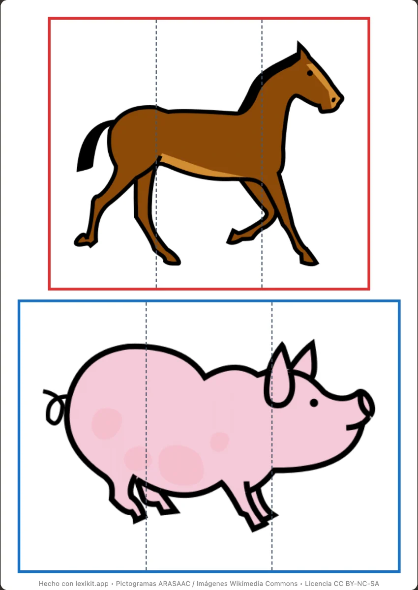 Puzle de una imagen de animal con sus líneas de corte punteadas