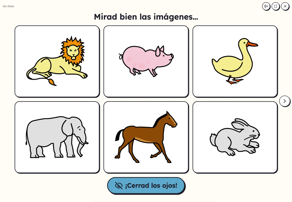 ¿Qué ha desaparecido? en pantalla: seis imágenes de animales para memorizar