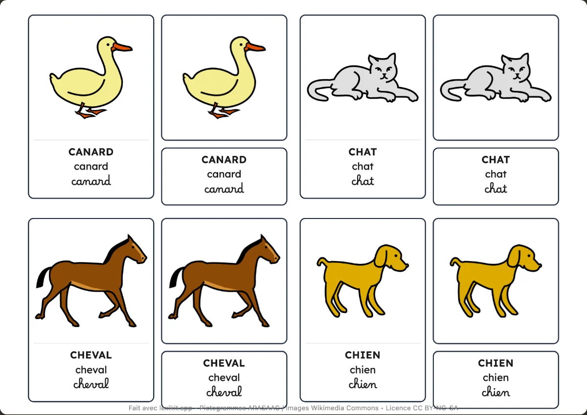 Cartes de nomenclature en trois parties : carte de contrôle, image et étiquette