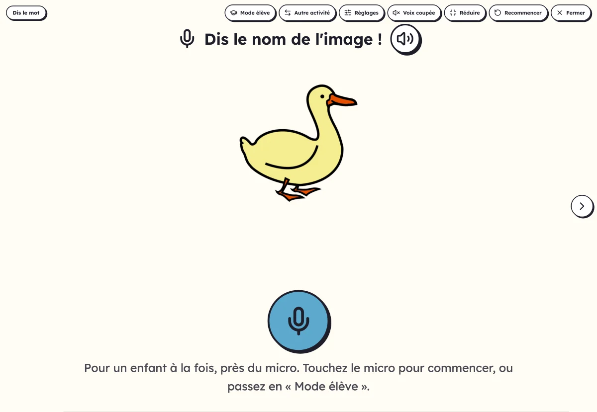Nommer l'image à voix haute avec « Dis le mot »