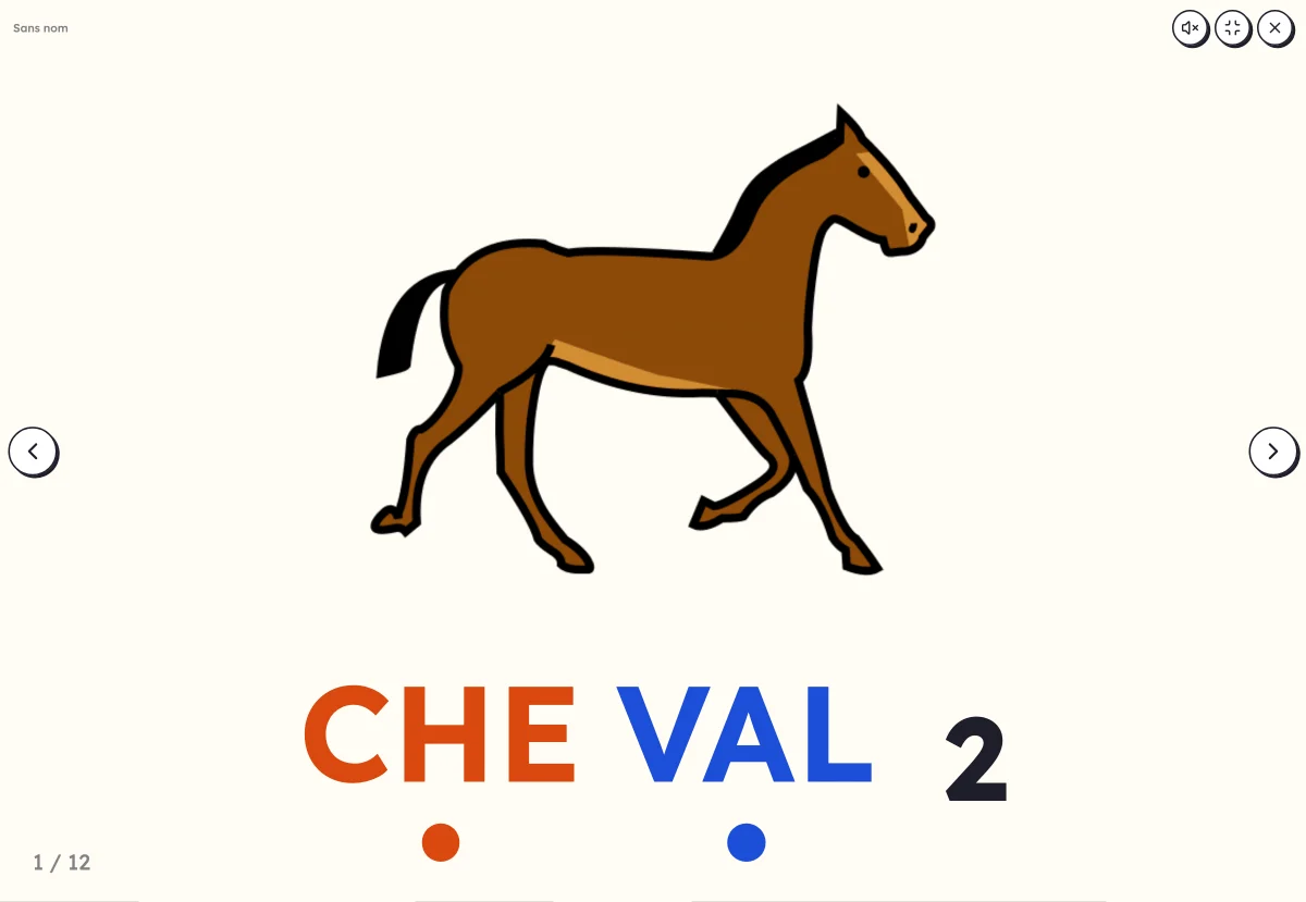 Frapper les syllabes à l'écran : l'image d'un animal et les battements de ses syllabes