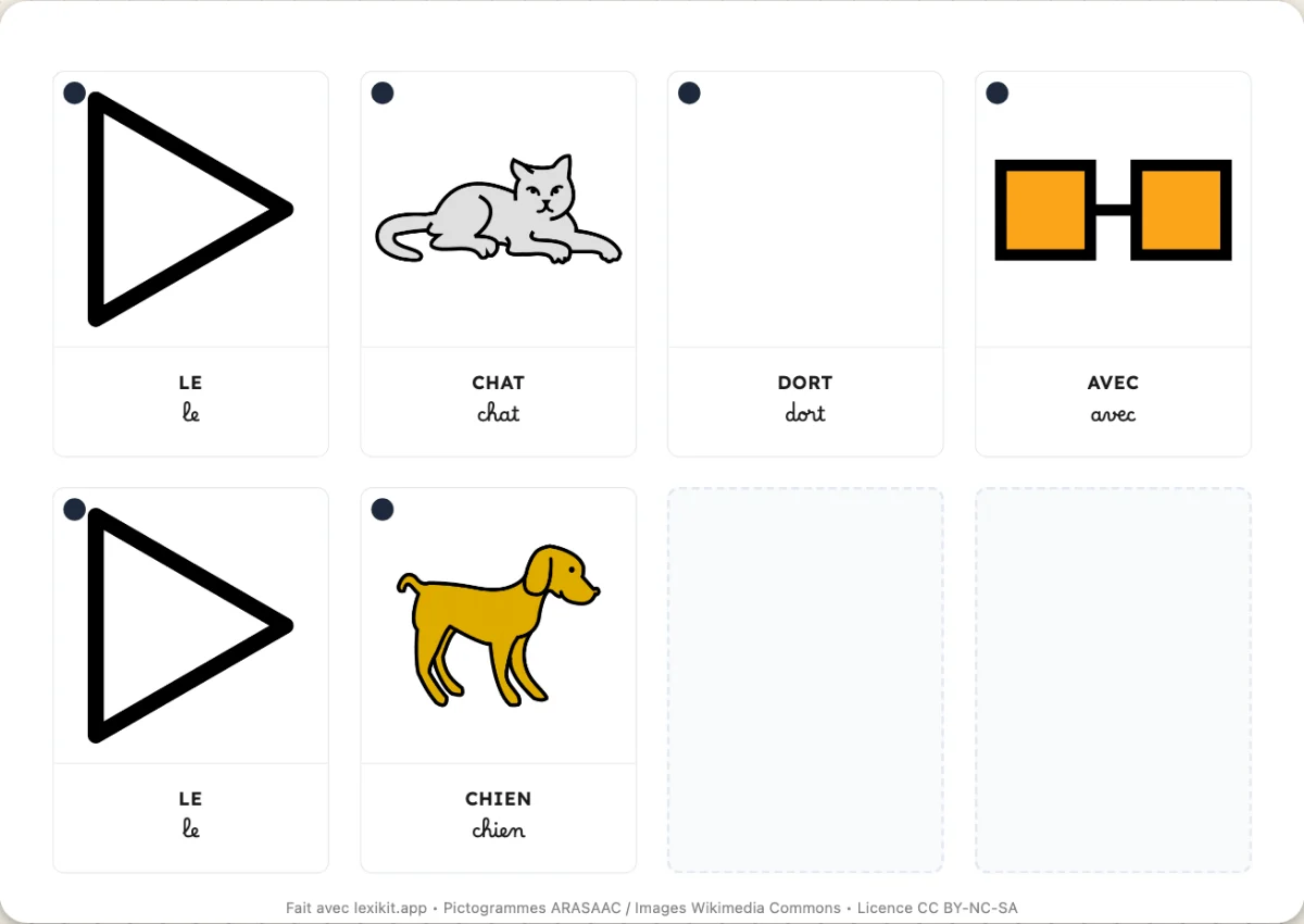 Cartes-mots d'une phrase à découper et à remettre en ordre