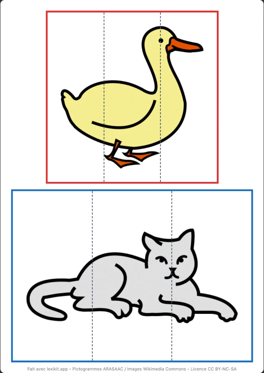 Puzzle d'une image d'animal avec ses lignes de découpe en pointillés