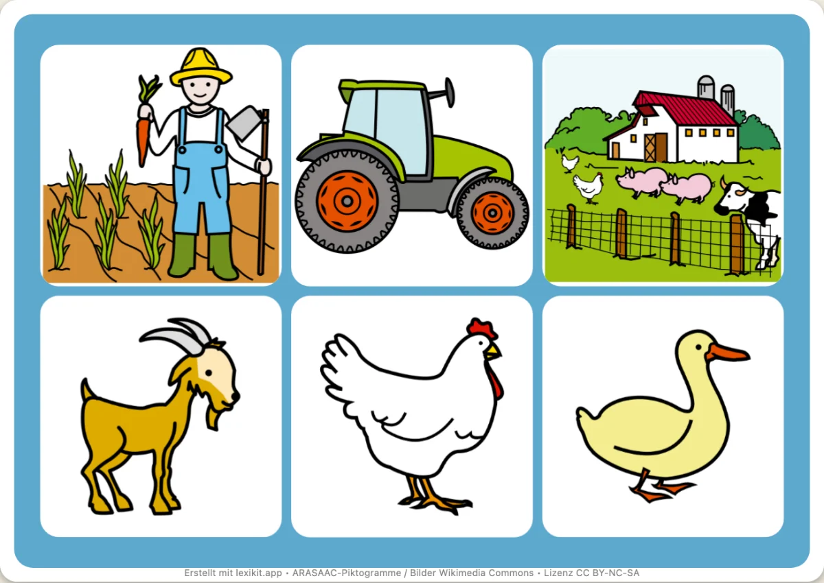 Bingo zum Ausdrucken, erste Seite: Auf dem Bauernhof
