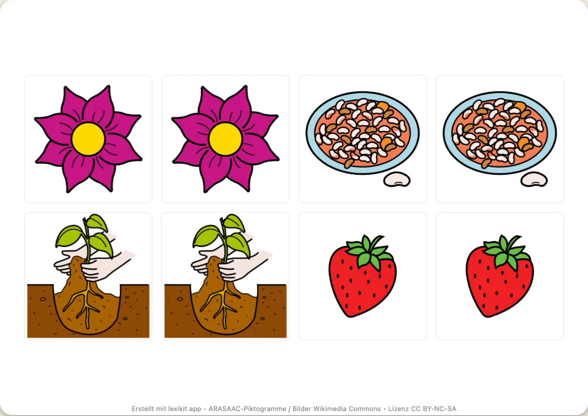 Memory zum Ausdrucken, erste Seite: Im Garten