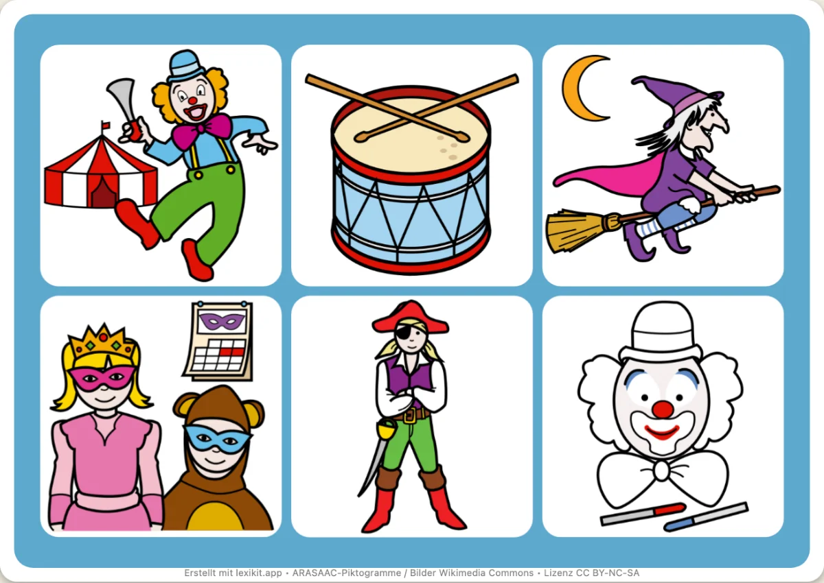Bingo zum Ausdrucken, erste Seite: Karneval