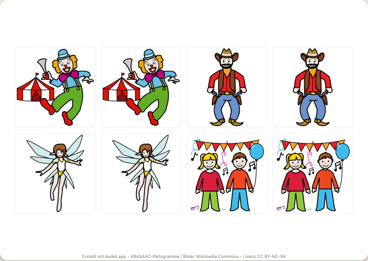 Memory zum Ausdrucken, erste Seite: Karneval