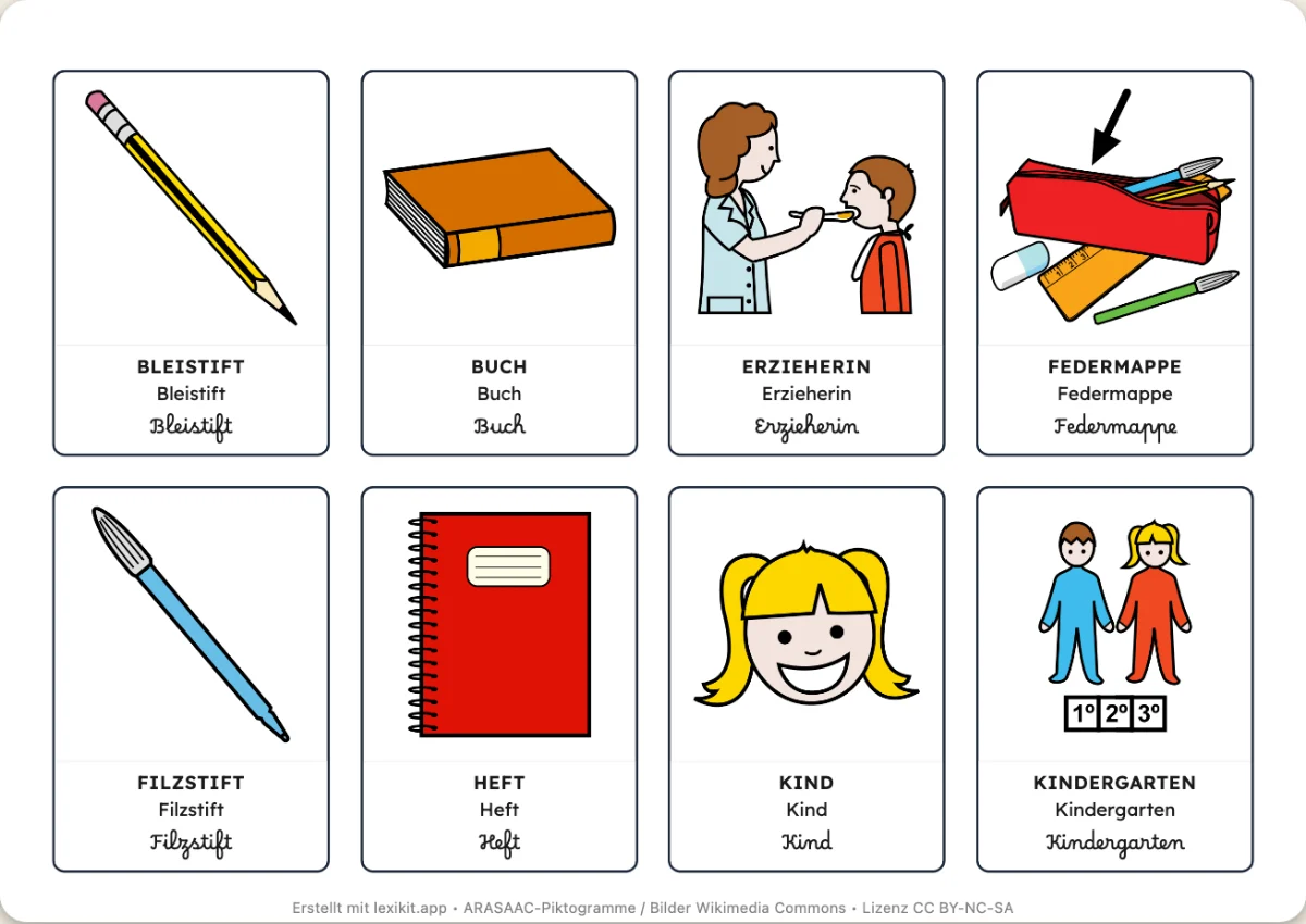 Bildwörterbuch zum Ausdrucken: Der Kindergartenstart
