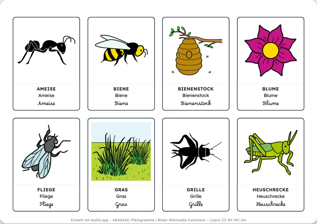 Bildwörterbuch zum Ausdrucken: Krabbeltiere