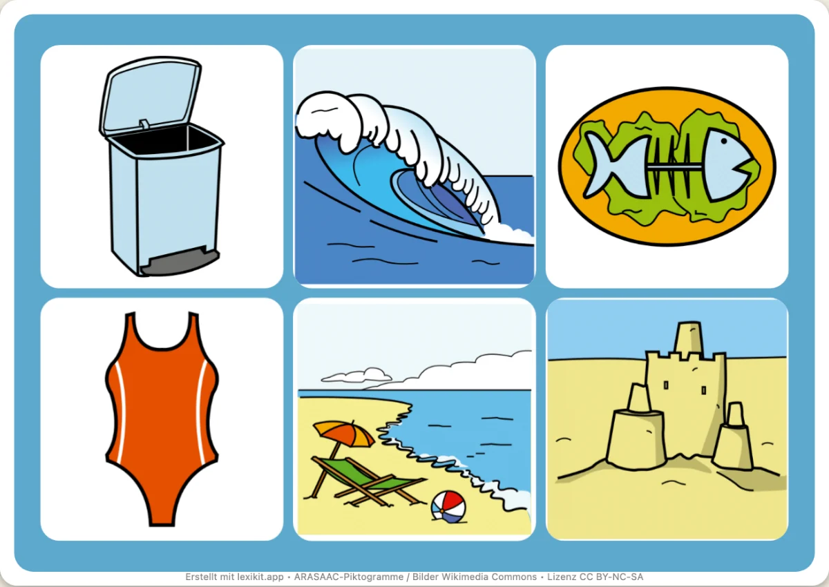 Bingo zum Ausdrucken, erste Seite: Am Meer