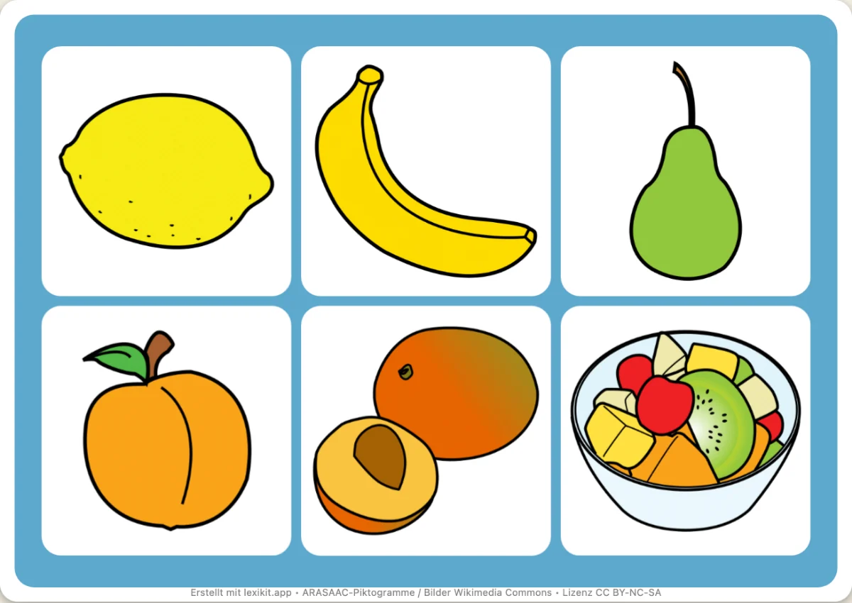 Bingo zum Ausdrucken, erste Seite: Obst