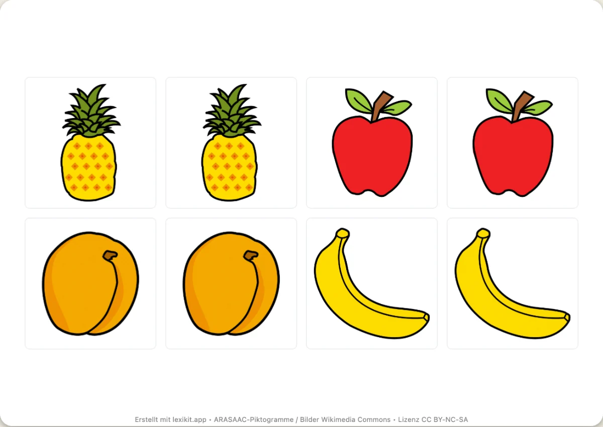Memory zum Ausdrucken, erste Seite: Obst