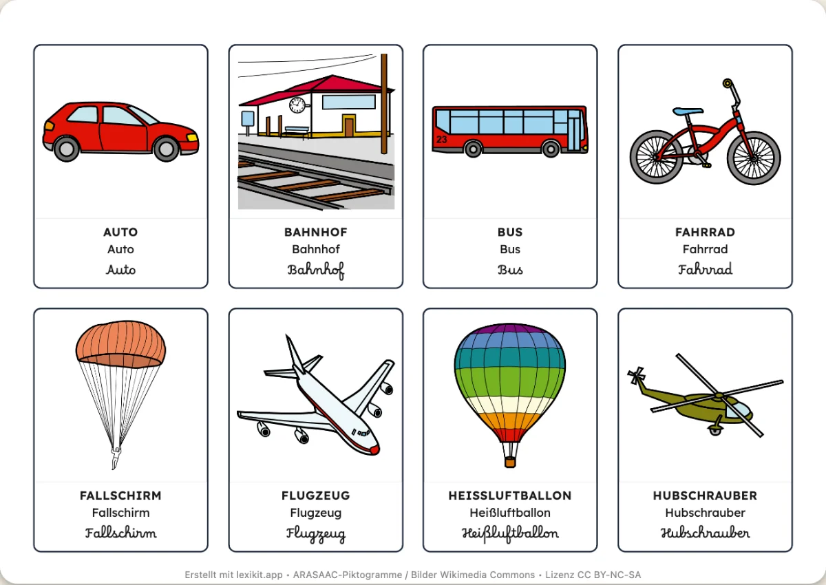 Bildwörterbuch zum Ausdrucken: Fahrzeuge