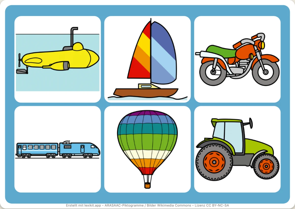 Bingo zum Ausdrucken, erste Seite: Fahrzeuge