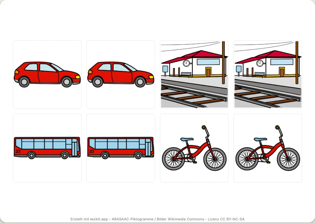 Memory zum Ausdrucken, erste Seite: Fahrzeuge