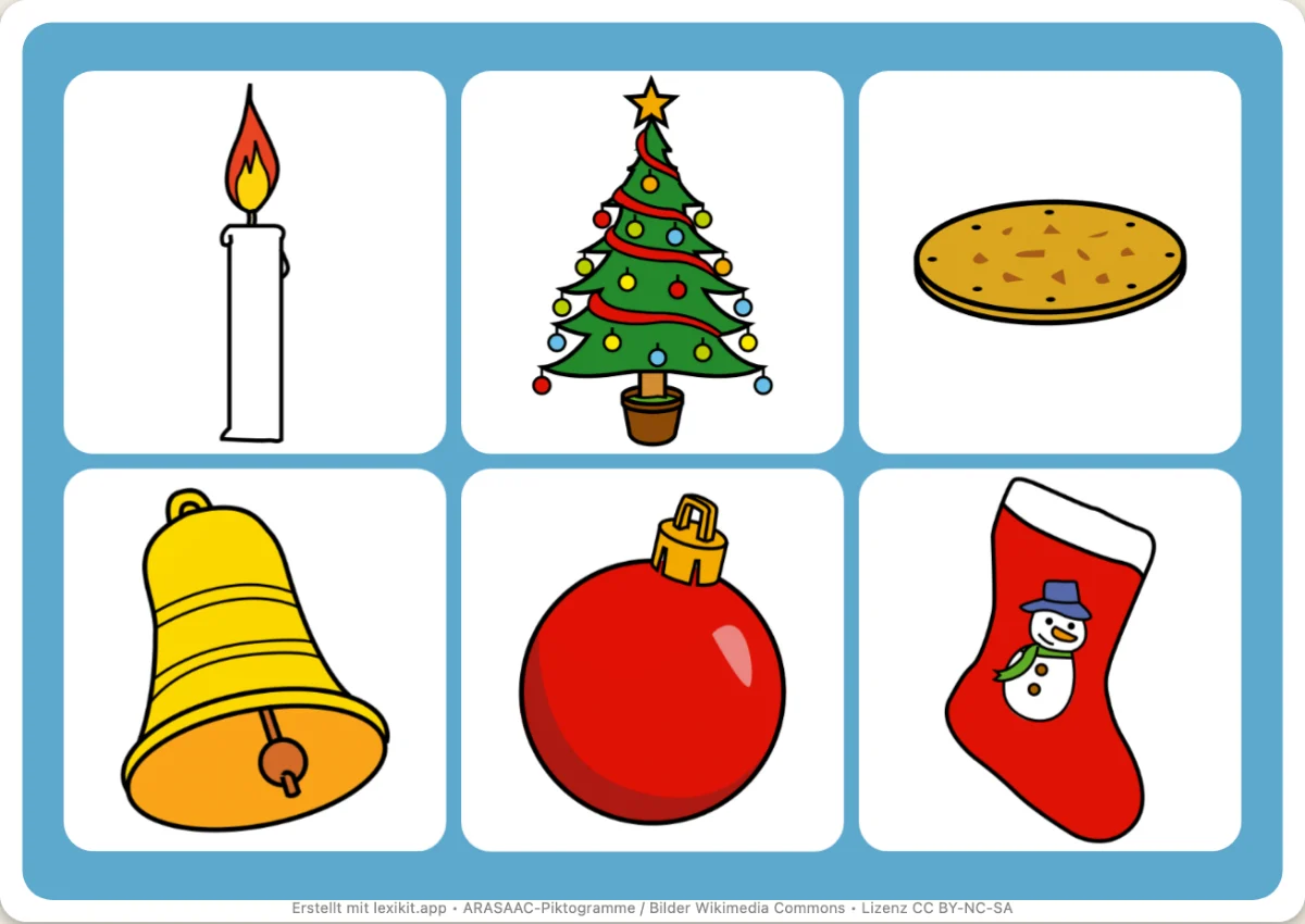 Bingo zum Ausdrucken, erste Seite: Weihnachten