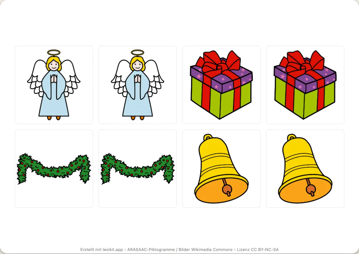 Memory zum Ausdrucken, erste Seite: Weihnachten