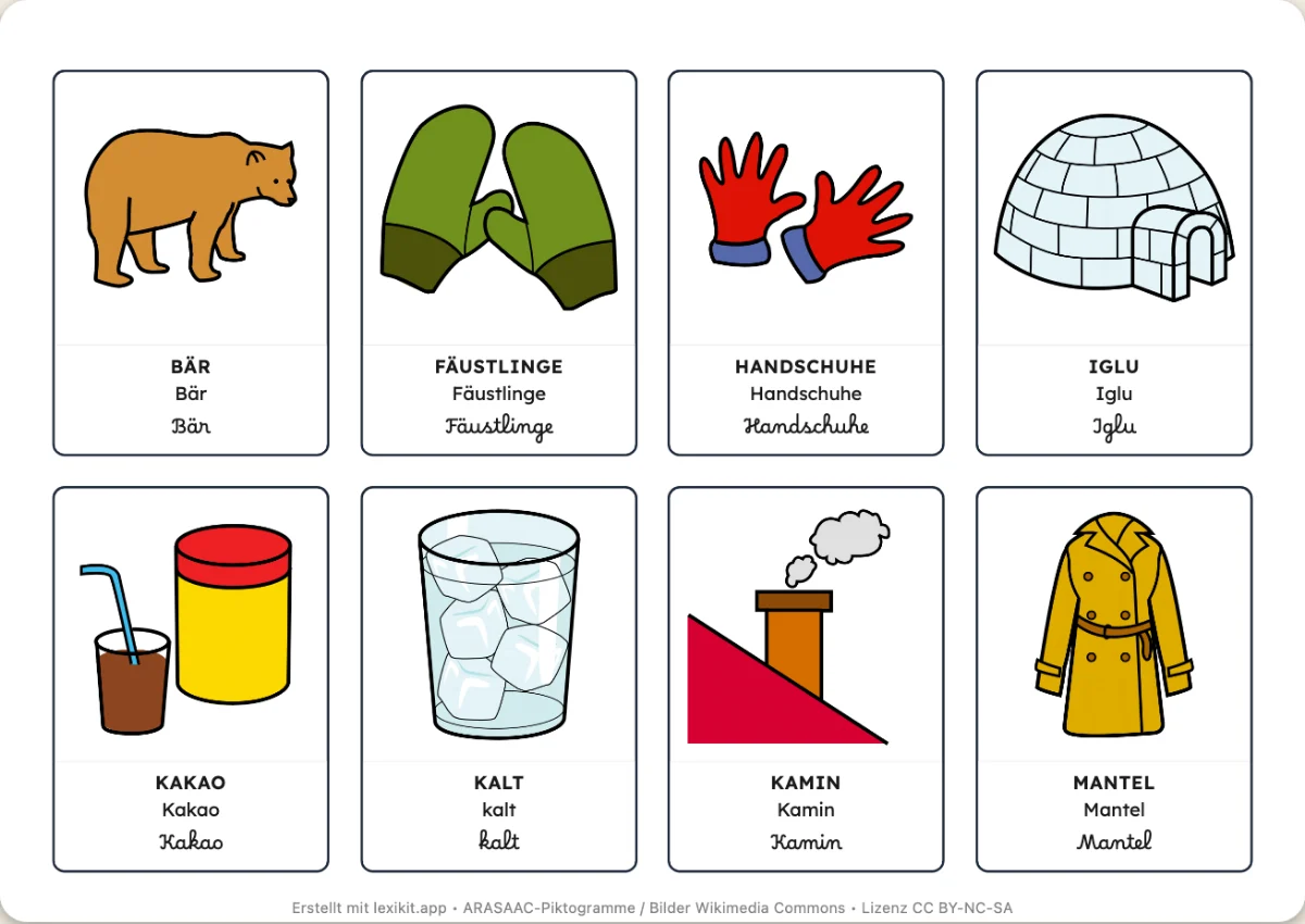 Bildwörterbuch zum Ausdrucken: Winter