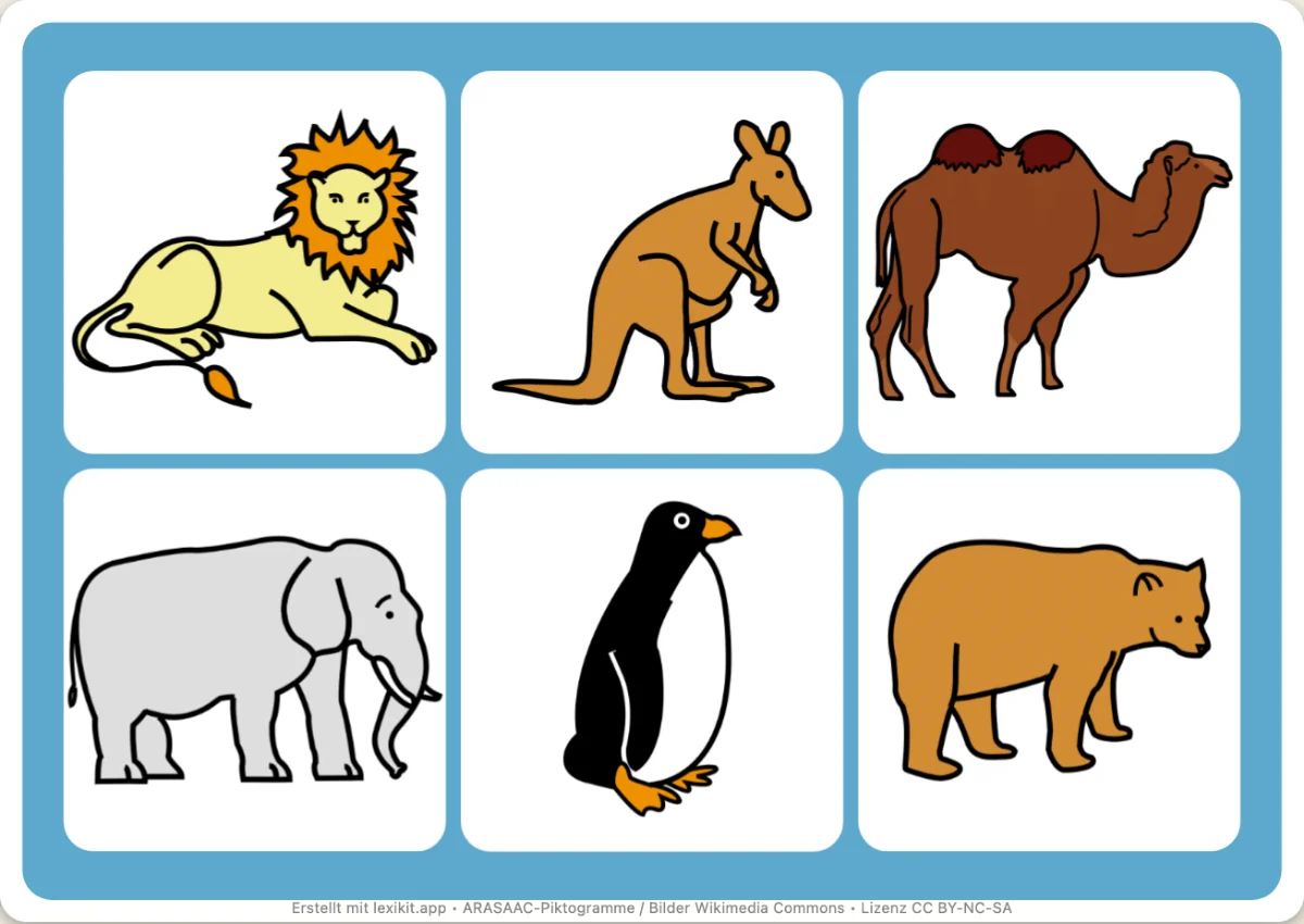 Bingo zum Ausdrucken, erste Seite: Im Zoo