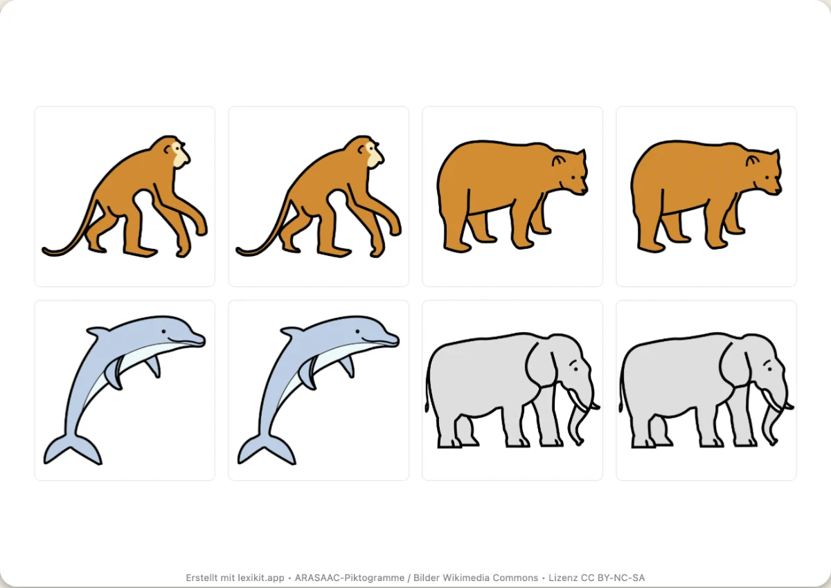 Memory zum Ausdrucken, erste Seite: Im Zoo