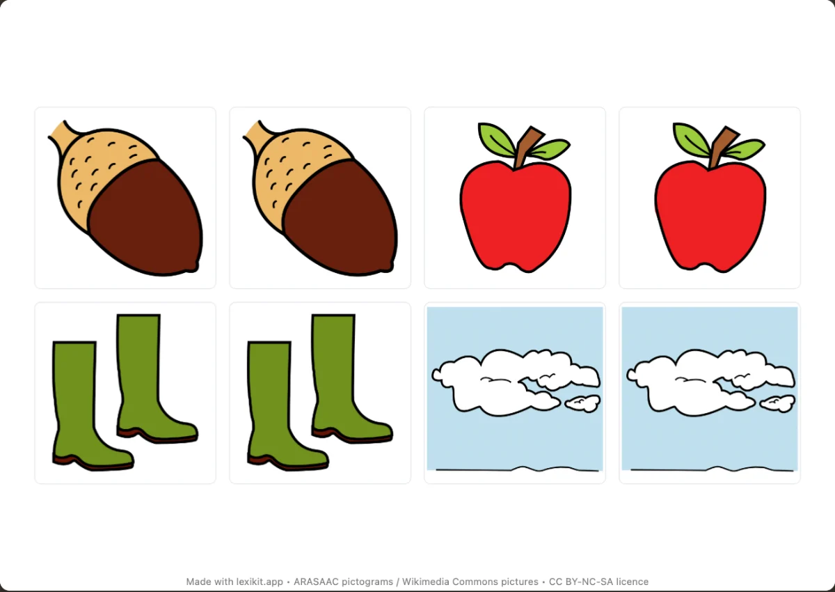 Memory game to print, first page: Autumn