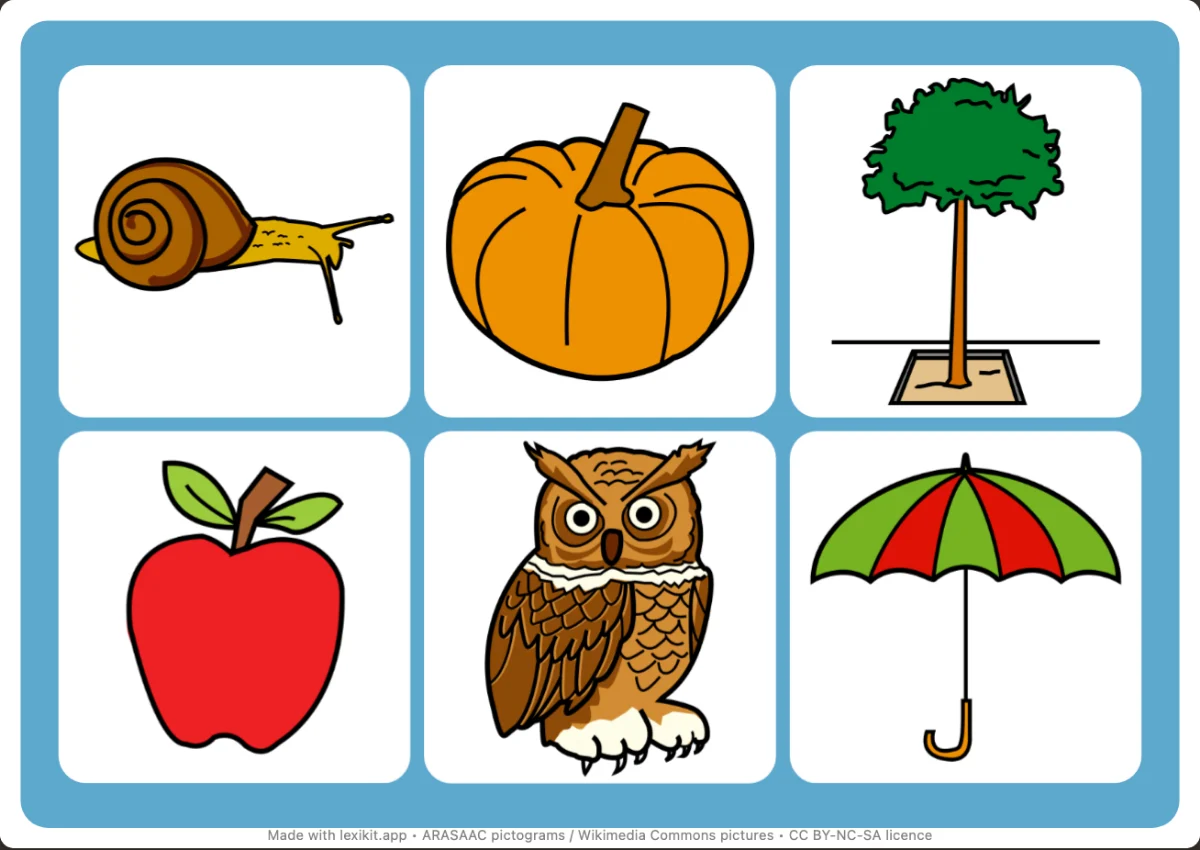 Picture bingo to print, first page: Autumn