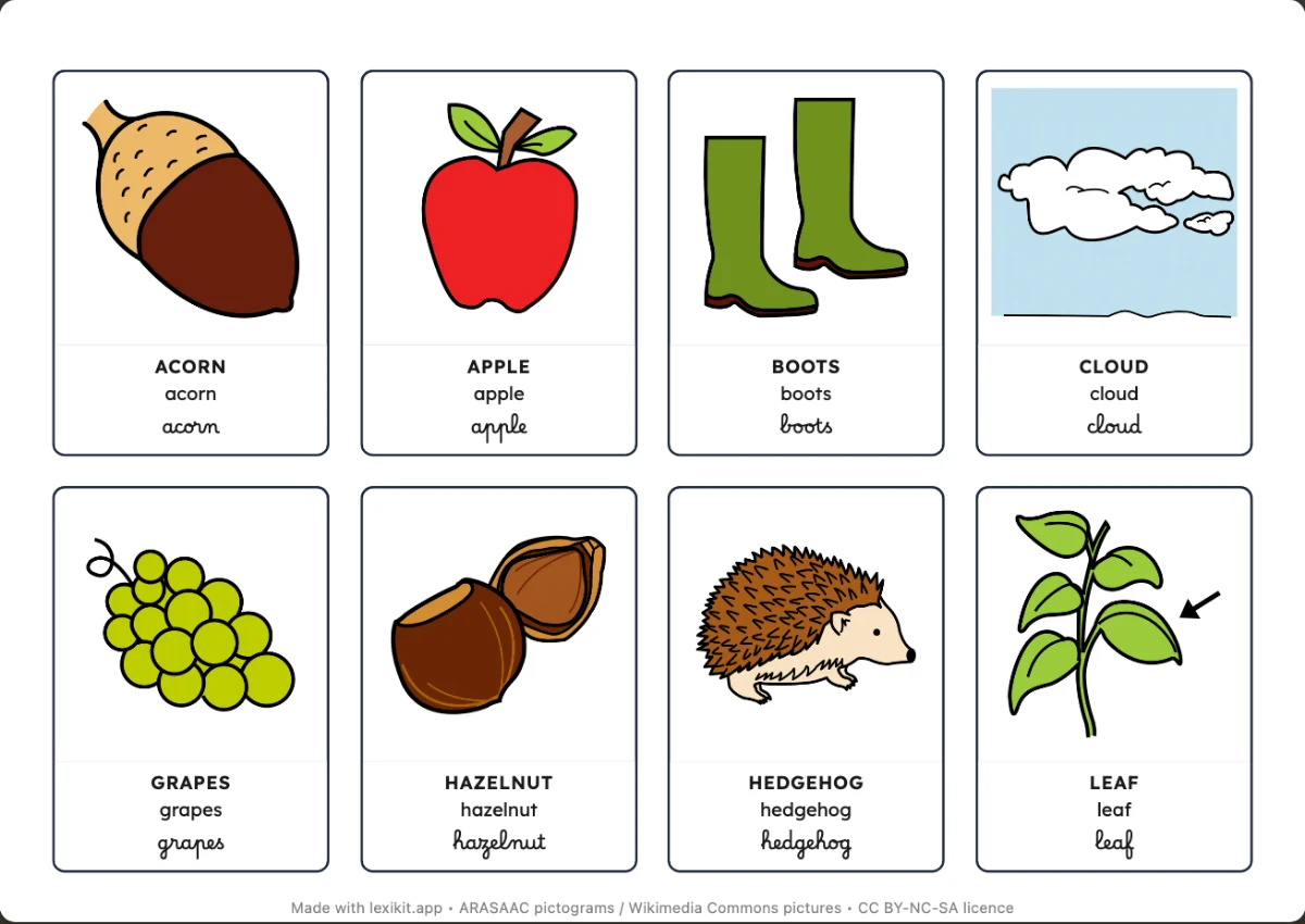 Printable picture dictionary: Autumn