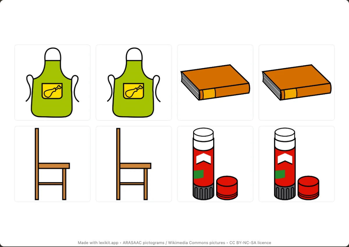 Memory game to print, first page: Back to school