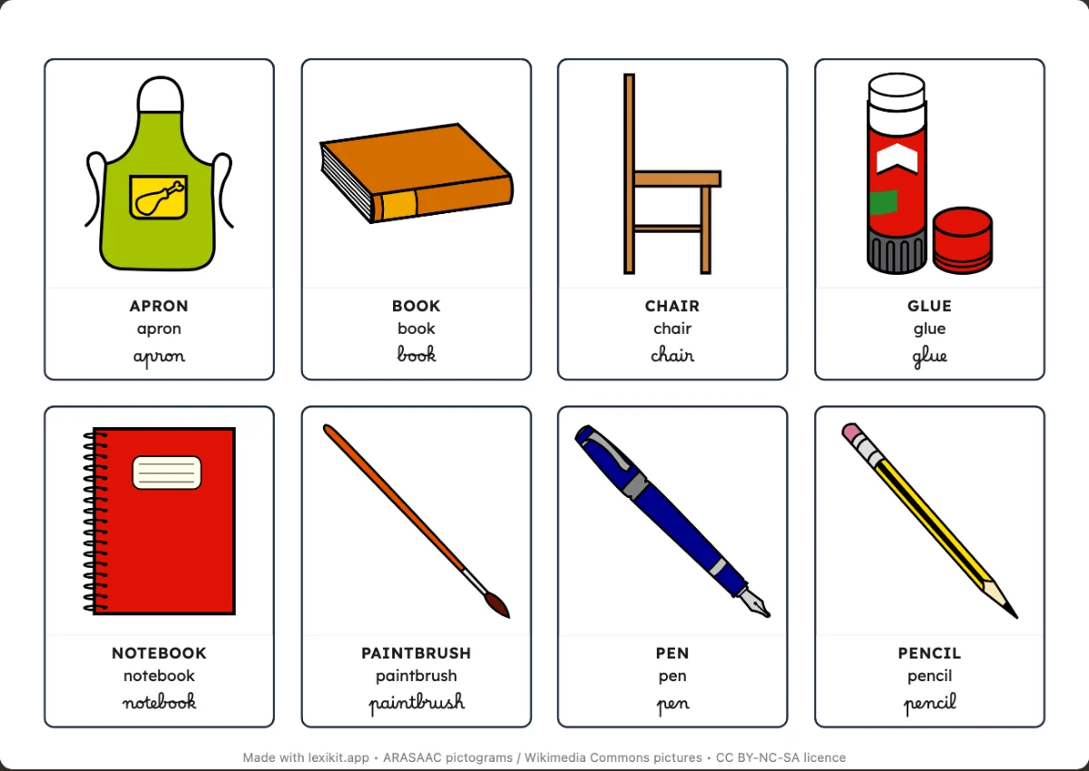Printable picture dictionary: Back to school