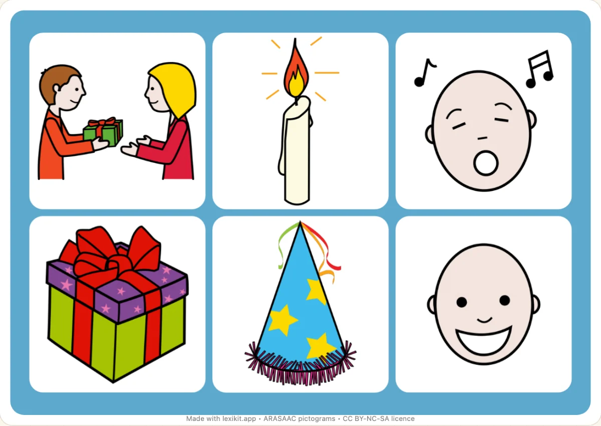 Picture bingo to print, first page: Birthday
