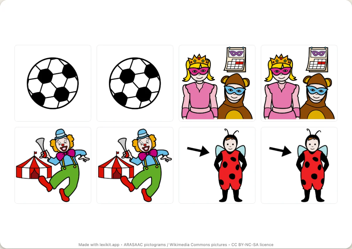 Memory game to print, first page: Carnival