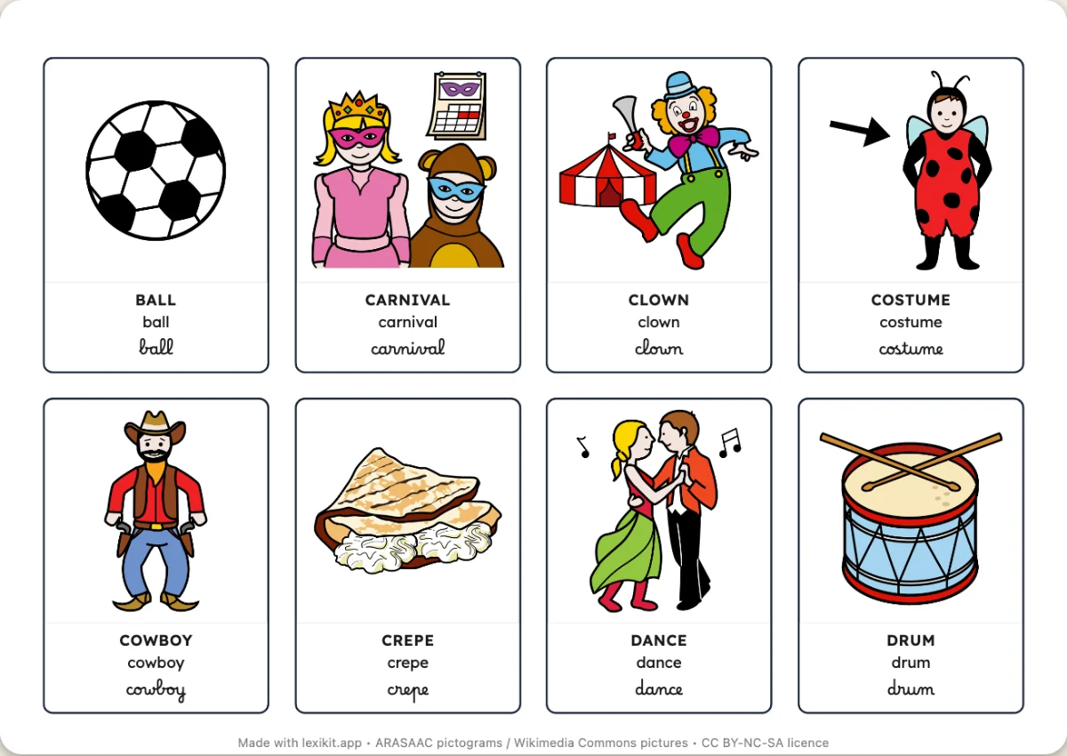Printable picture dictionary: Carnival