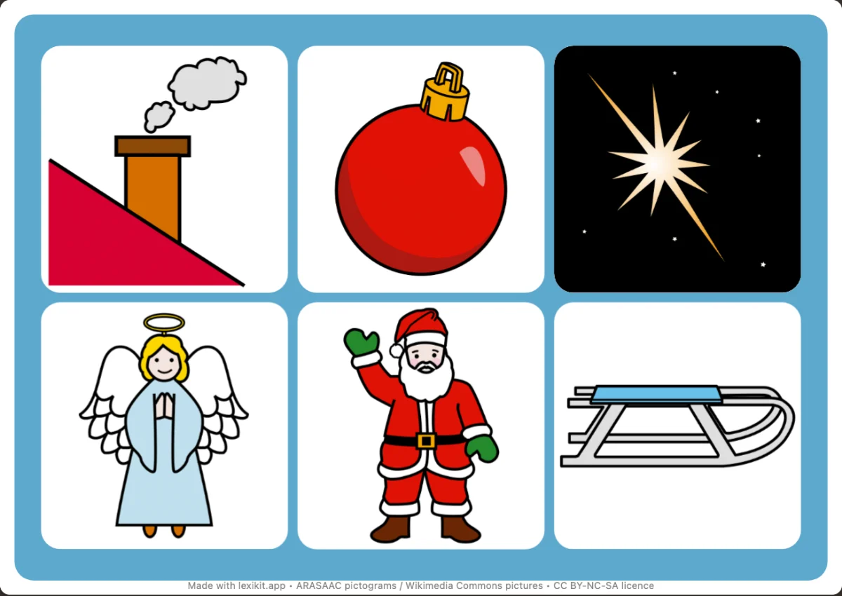Picture bingo to print, first page: Christmas