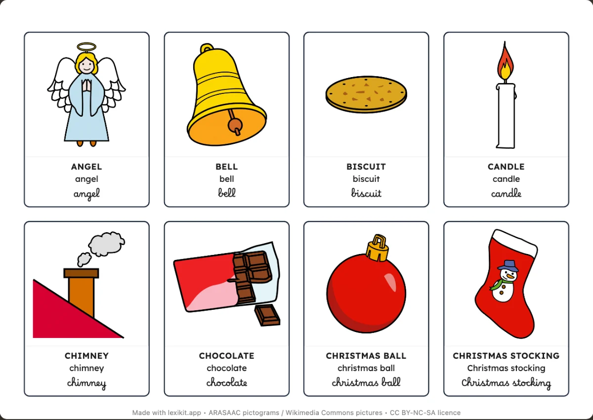 Printable picture dictionary: Christmas