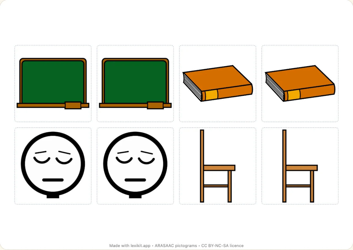 Memory game to print, first page: The classroom