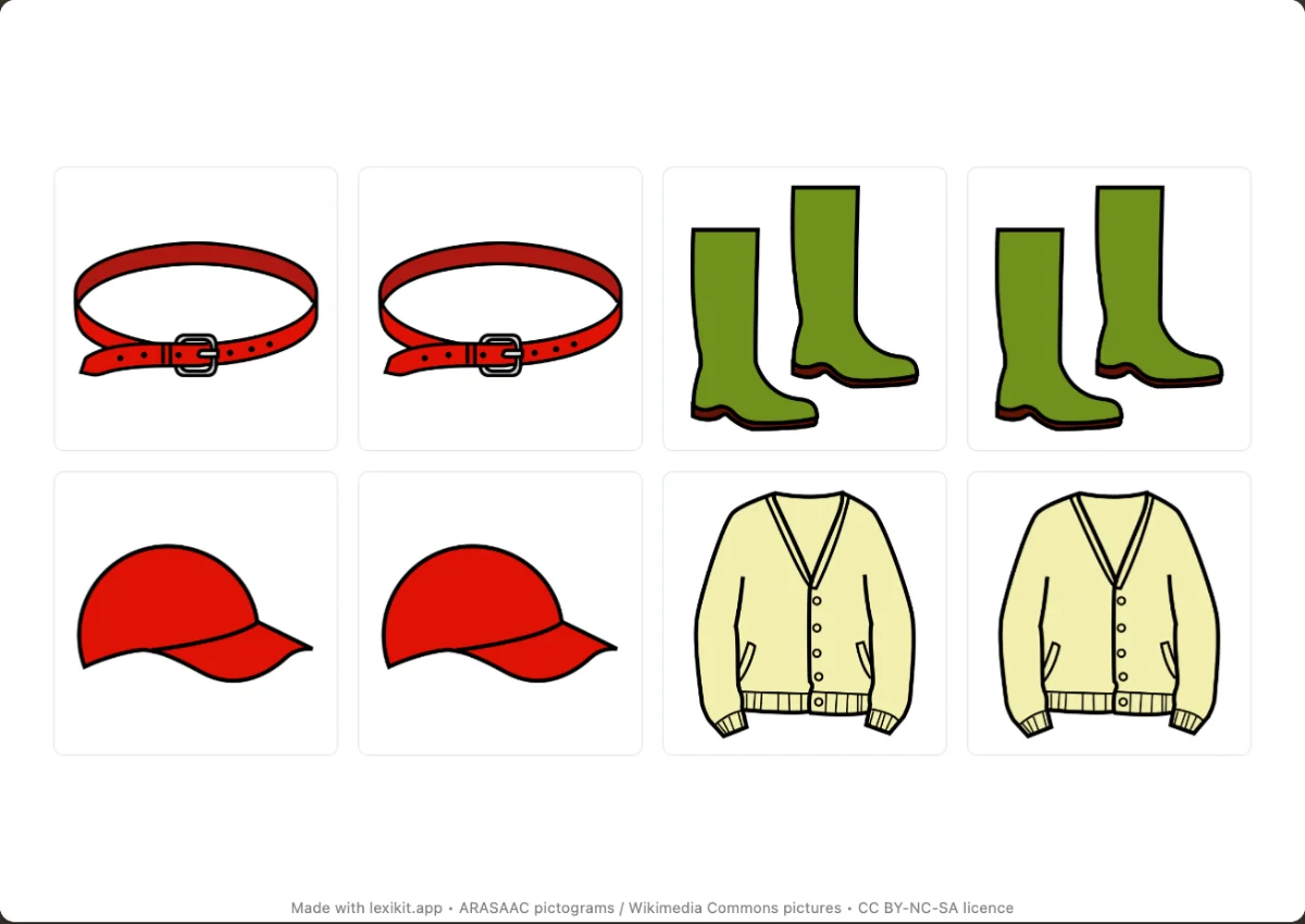 Memory game to print, first page: Clothes