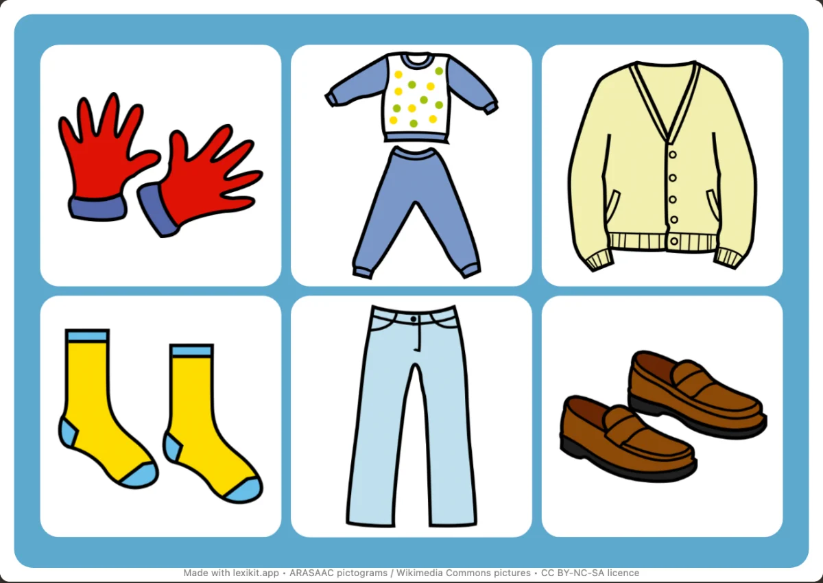 Picture bingo to print, first page: Clothes