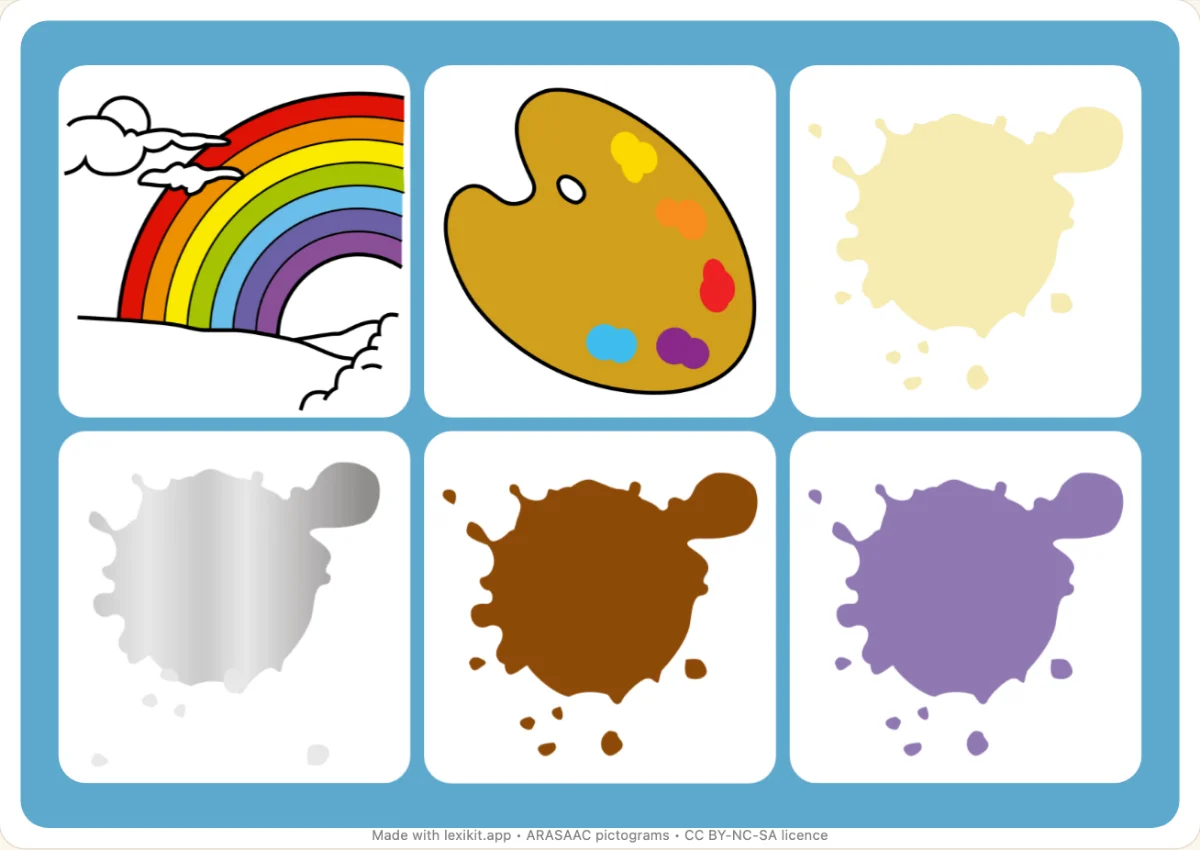 Picture bingo to print, first page: Colours