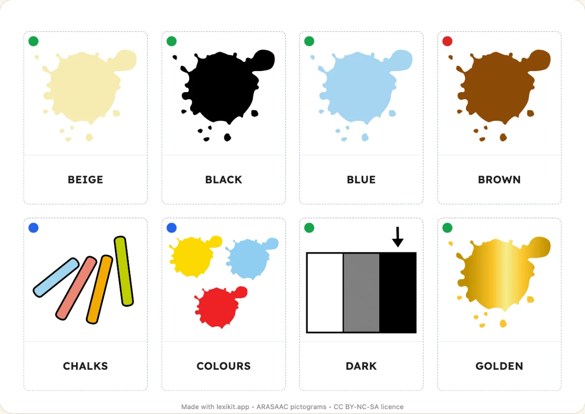 Printable picture dictionary: Colours