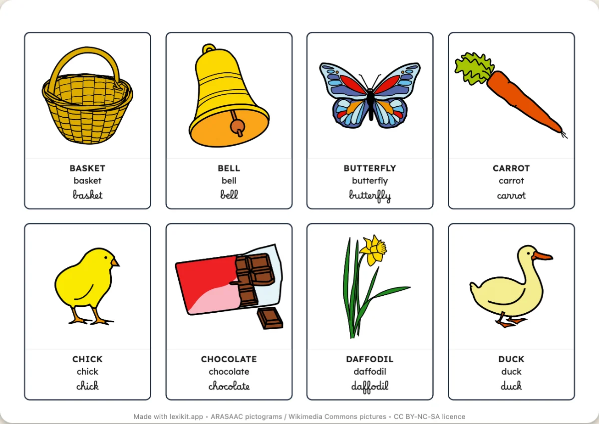 Printable picture dictionary: Easter